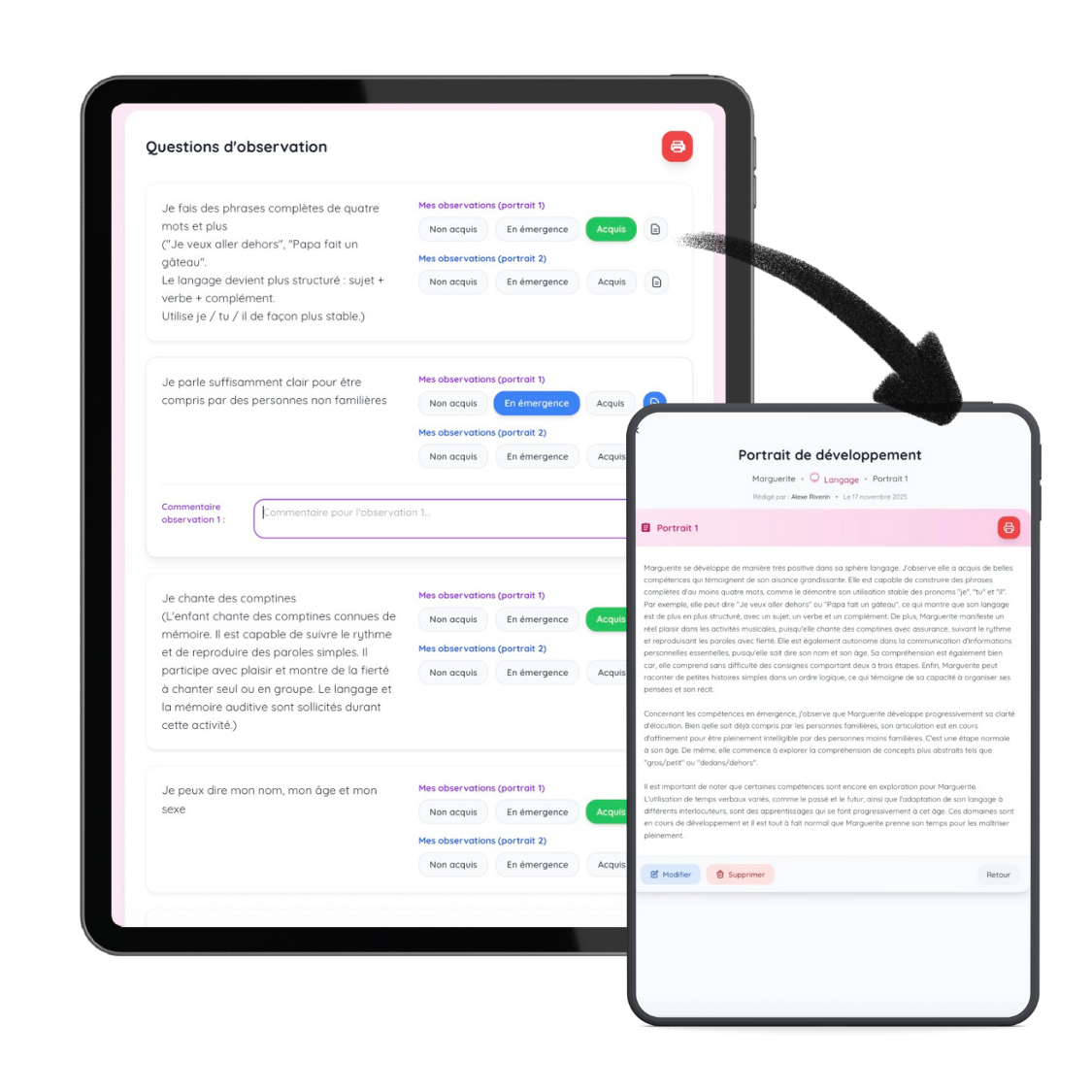 Modèle de portrait enfant pour éducatrice - exemple 1