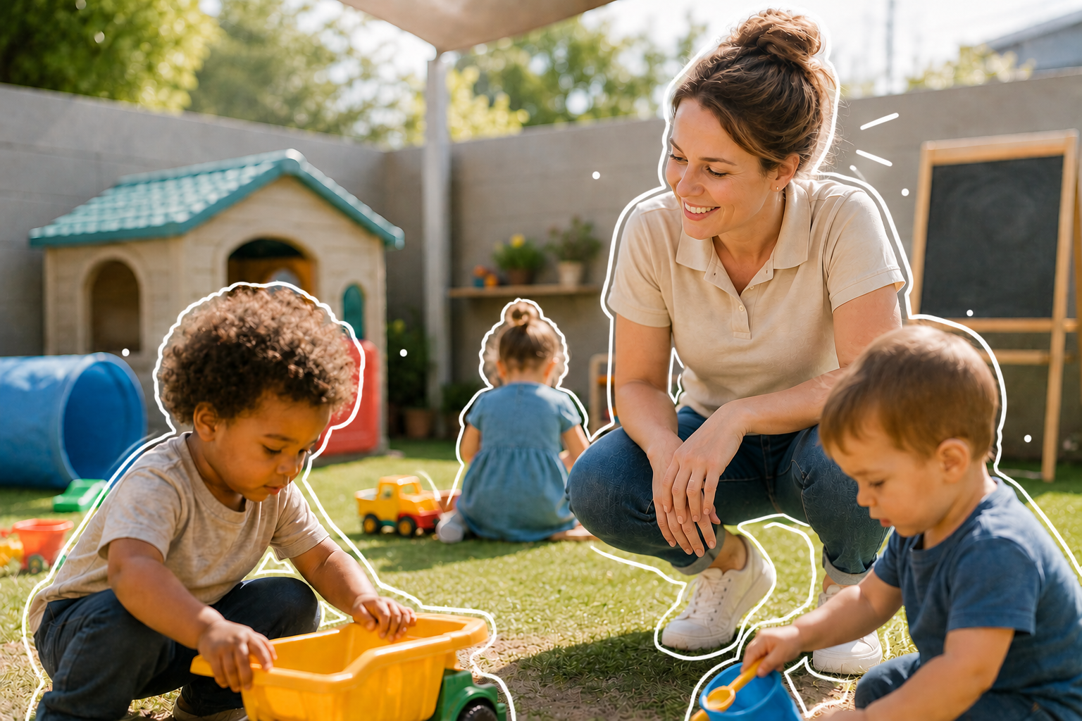 Éducatrice observant des enfants en garderie